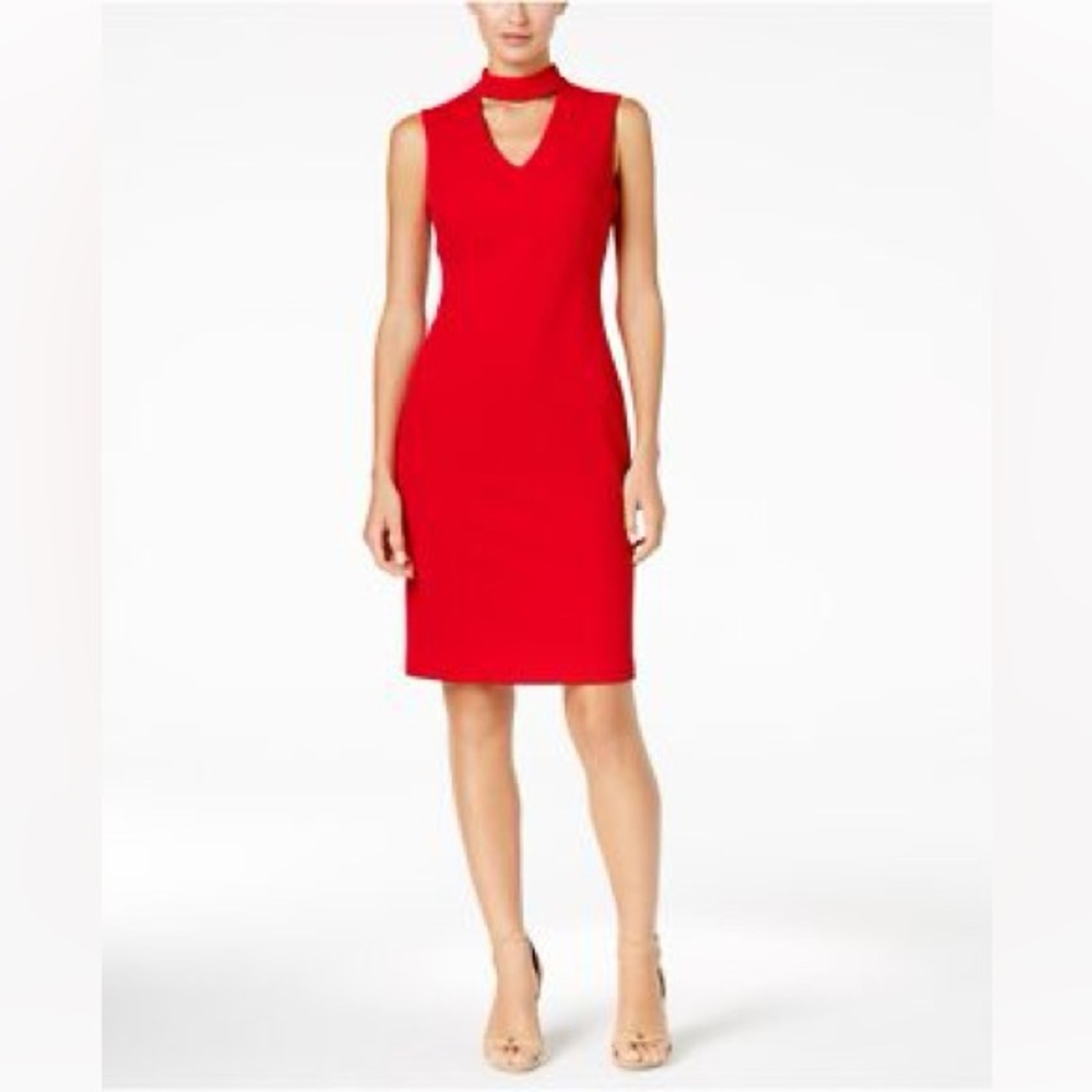 Calvin Klein Dresses | Red Keyhole Choker Collar Dress | Size: 8